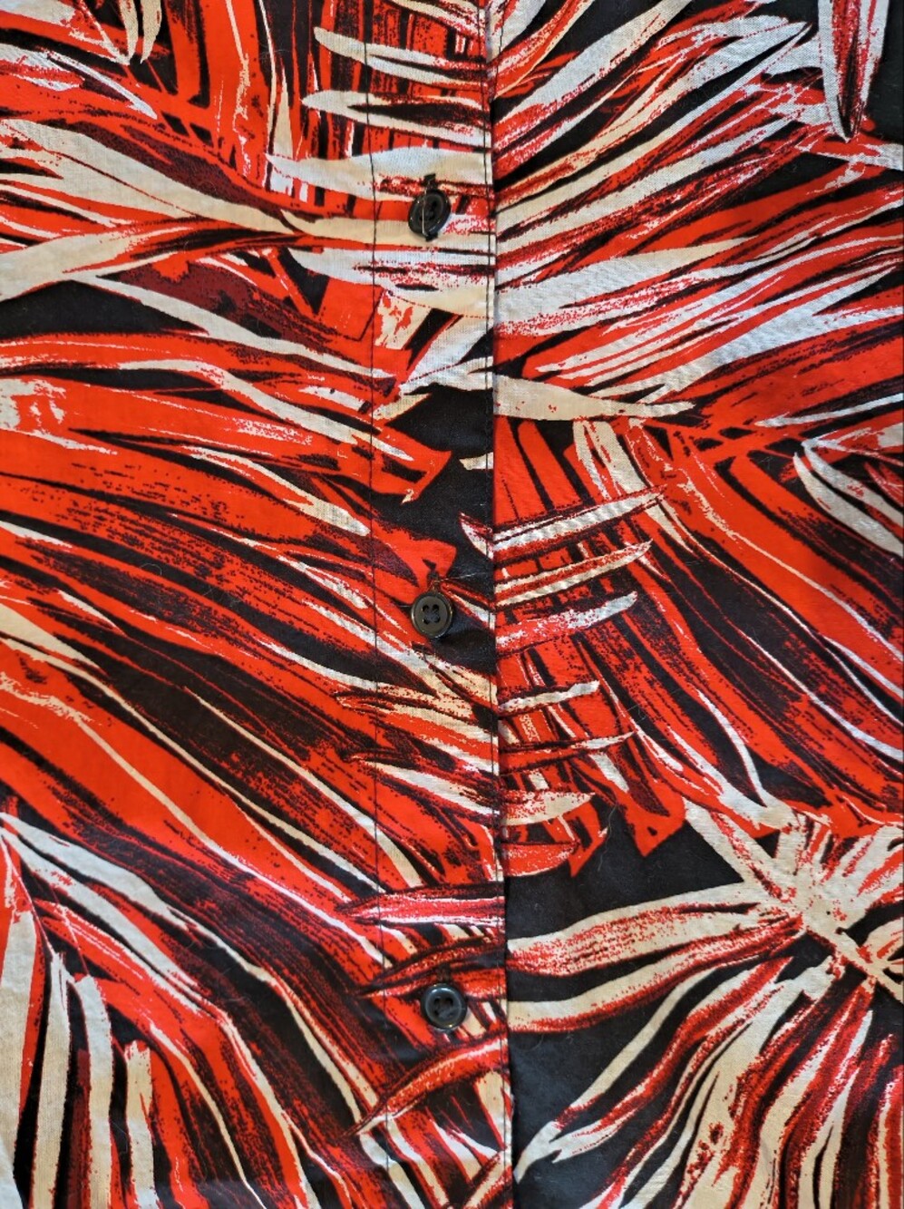 H&M Red White Black Tropical Palm Button-Up Short Sleeved Collared Shirt Size XS - Picture 3 of 9
